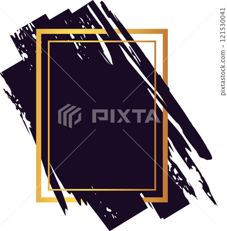 Golden frame bordering black brush strokes creating an elegant and artistic template on a white background, perfect for adding a touch of sophistication to any project 121530041