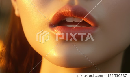 close up portrait of a woman red lips skin care, ai 121530287