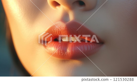 close up portrait of a woman red lips skin care, ai 121530288