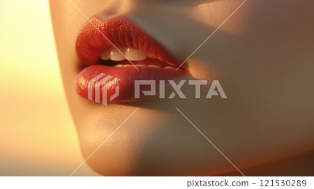 close up portrait of a woman red lips skin care, ai 121530289