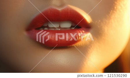 close up portrait of a woman red lips skin care, ai 121530290