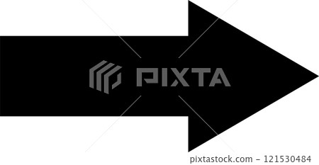 Black arrow pointing right, symbolizing direction, progress, and forward movement against a clean white background, conveying concepts of navigation, growth, and success 121530484