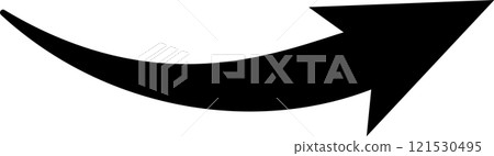 Simple upward curved black arrow pointing to the right on a minimalist white background representing growth, progress, and forward movement 121530495