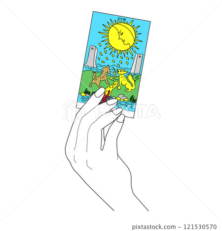 Moon Card: Hand holding tarot cards Moon Card: Hand holding tarot cards 121530570