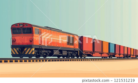 A freight train pes by carrying numerous containers in varying sizes highlighting how containerization has streamlined intermodal transportation and made global trade mor 121531219