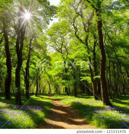 Small path surrounded by fresh greenery 121531478