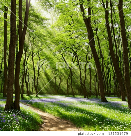 被新鮮綠色植物包圍的小路 121531479