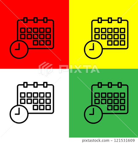 Calendar Vector Icon, Outline style, from Accommodation and hotel icons collection, isolated on Red, Yellow, Green and White Background. 121531609