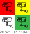 CCTV Vector icon, Outline style, from Accommodation and hotel icons collection, isolated on Red, Yellow, Green and White Background. 121531648