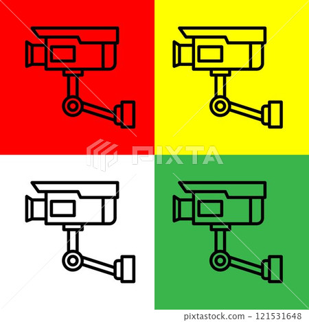 CCTV Vector icon, Outline style, from Accommodation and hotel icons collection, isolated on Red, Yellow, Green and White Background. 121531648