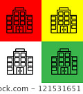 Hotel Vector icon, Outline style, from Accommodation and hotel icons collection, isolated on Red, Yellow, Green and White Background. 121531651