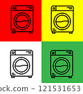 Washing Machine, Outline style, from Accommodation and hotel icons collection, isolated on Red, Yellow, Green and White Background. 121531653