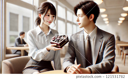 Office lady giving heart-shaped chocolate 121531782