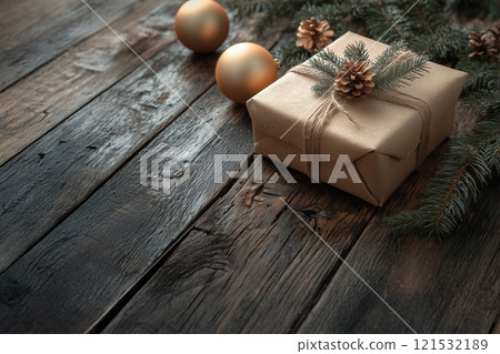 舊木板和禮物的背景材料 舊木板和禮物的背景材料 121532189