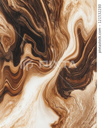 The artful blend of coffee and cream forms an eye-catching abstract swirl of rich browns and soft whites. Generative AI The artful blend of coffee and cream forms an eye-catching abstract swirl of rich browns and soft whites. Generative AI 121532280