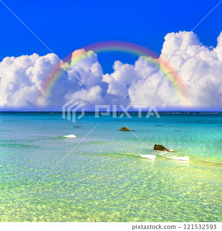 Beautiful coral reef sea and rainbow composition 121532593