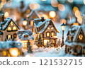 Enchanted Winter Village: Illuminated Houses, Snowy Scene, Festive Lights 121532715