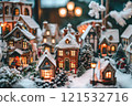 Enchanted Winter Village: Illuminated Christmas Houses, Snowy Landscape, Festive Decor 121532716