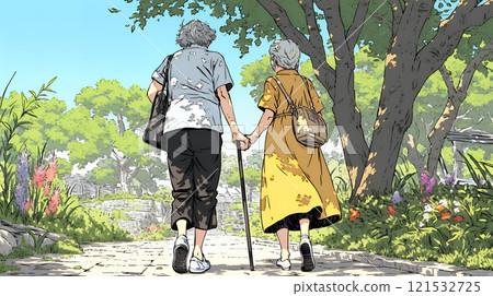 Two old women on a short trip together 121532725