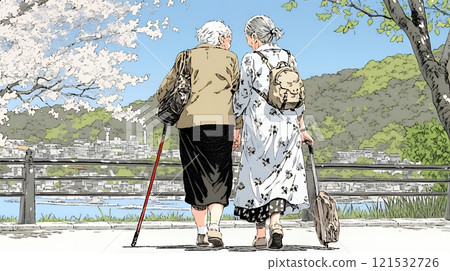 Two old women on a short trip together 121532726
