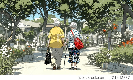 Two old women on a short trip together 121532727