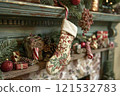Christmas Stocking, Festive Fireplace Decor, Holiday Decorations, Gifts, Ornaments, Candy Canes 121532783