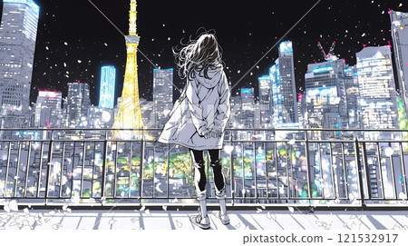 Young woman looking at the city landscape 121532917