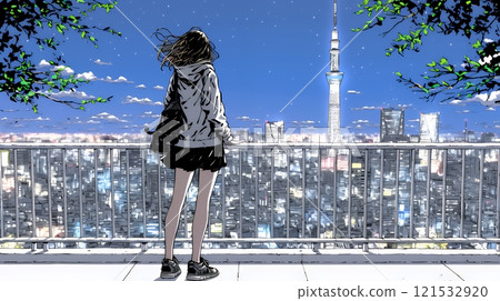Young woman looking at the city landscape Young woman looking at the city landscape 121532920