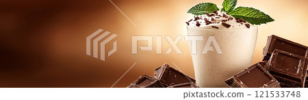 Creamy chocolate shake with fresh mint leaves 121533748