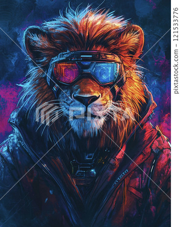 Cool, fiery lion AI image 121533776