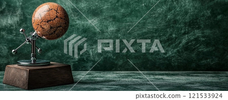 Elegant Vintage Globe on Stand Against Dark Background 121533924