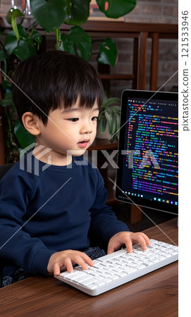 Young Child Engaged with Computer Programming 121533946