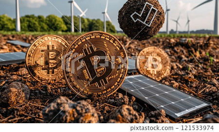 Cryptocurrency and Renewable Energy Concept Image 121533974