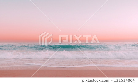 Calm Ocean Waves Under Pink Sky at Dusk 121534004