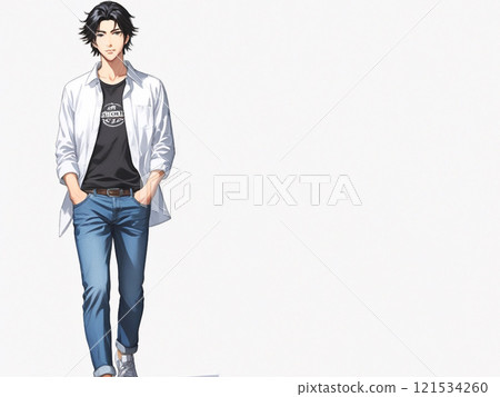 雙手插頭走路的動漫風帥哥 雙手插頭走路的動漫風帥哥 121534260