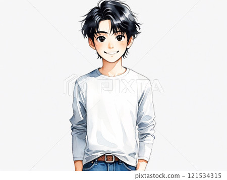 Watercolor style smiling male junior high school student 121534315