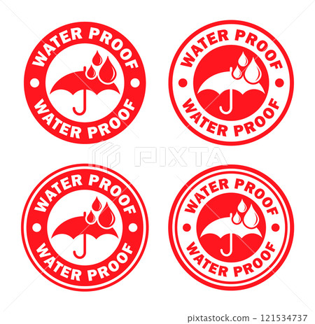 Waterproof drop circle stamp icon symbol. Water Proof sign logo. Water protection, liquid proof.  Vector illustration image. Isolated on background. 121534737