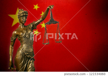 Lady Justice before a flag of China Lady Justice before a flag of China 121534860