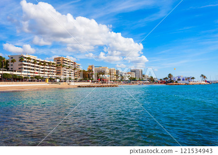 Marbella city beach panoramic view in Spain 121534943