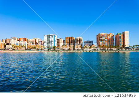 Paseo del Muelle Uno pedestrian promenade in Malaga 121534959