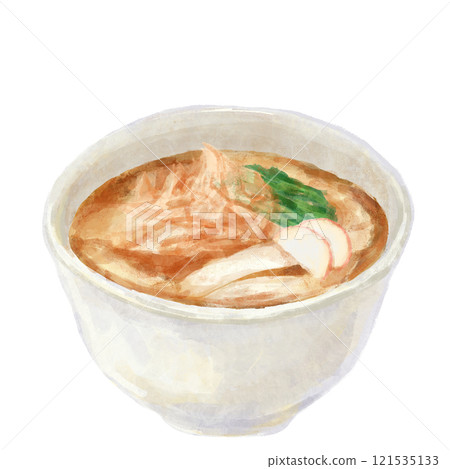 Illustration of traditional warm Kishimen noodles Illustration of traditional warm Kishimen noodles 121535133