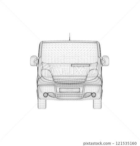 Van wireframe from black lines isolated on white background. Front view. 3D. Vector illustration. Van wireframe from black lines isolated on white background. Front view. 3D. Vector illustration. 121535160