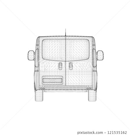 Van wireframe from black lines isolated on white background. Back view. 3D. Vector illustration. Van wireframe from black lines isolated on white background. Back view. 3D. Vector illustration. 121535162