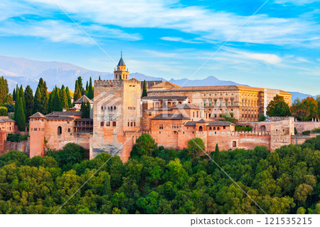The Alhambra aerial panoramic view in Granada, Spain 121535215