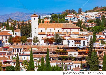 San Nicolas Church aerial panoramic view, Granada 121535227