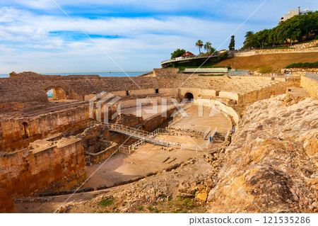 Tarragona Amphitheatre aerial panoramic view, Spain 121535286