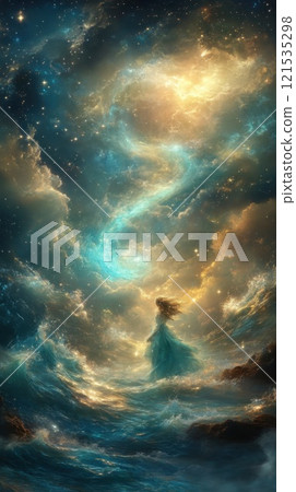 Enchanted Sea Dreamscape with Mystical Woman 121535298
