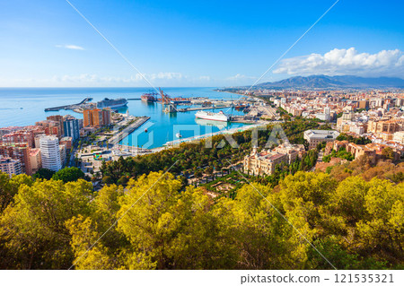 Malaga city aerial panoramic view in Andalusia, Spain Malaga city aerial panoramic view in Andalusia, Spain 121535321