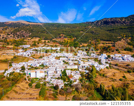 Bubion village aerial panoramic view, Spain 121535355
