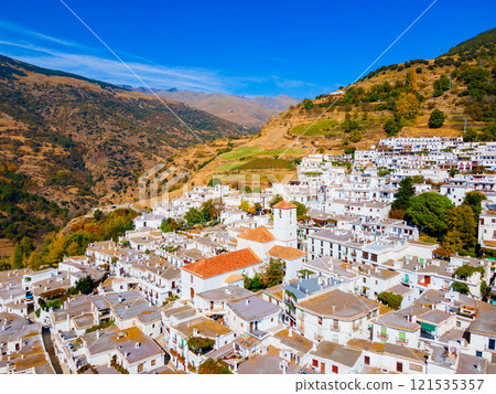 Capileira village aerial panoramic view, Spain 121535357
